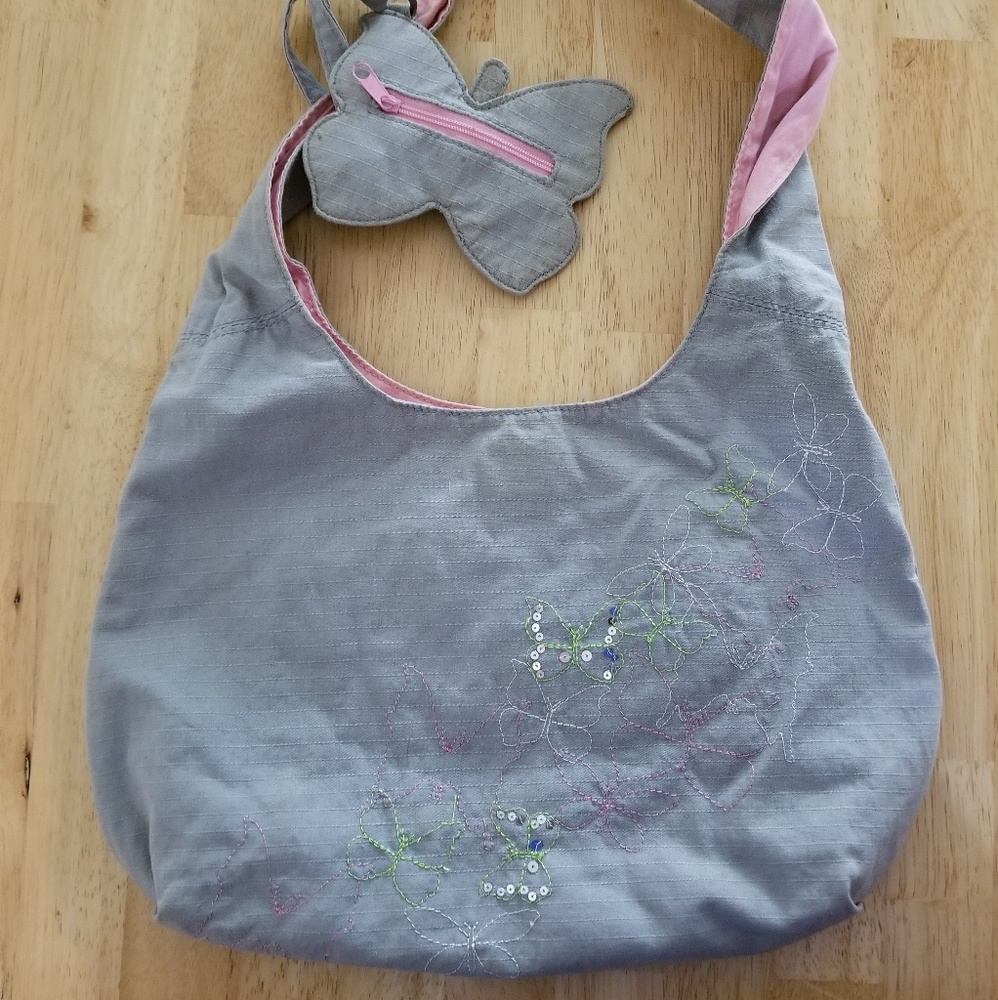 Lilu brand gray butterfly fabric purse and wallet